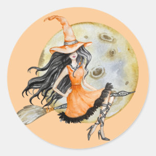 Sticker Rond Halloween éffrayant orange et noir Aquarelle sorci