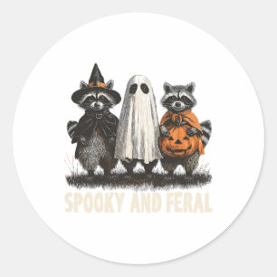 Sticker Rond Halloween éffrayante Et Férale Cute Ghost Raccoon