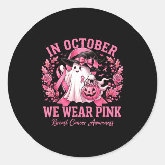 Sticker Rond Halloween en octobre porte rose cancer du sein
