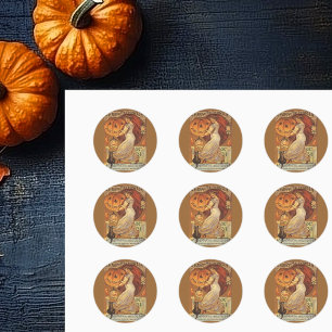 Sticker Rond Halloween femme Vintage et Jack o' Lantern