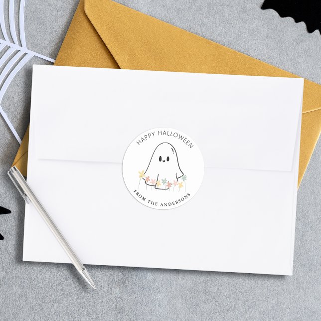 Sticker Rond Halloween floral Fantôme mou (Créateur téléchargé)