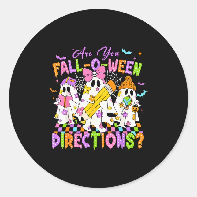 Sticker Rond Halloween Floral Ghost Teacher Are You Falloween D (Devant)