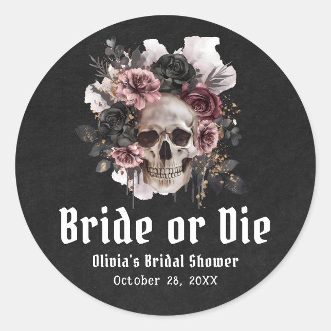 Sticker Rond Halloween Floral Skull Bride ou Fête des mariées d (Devant)