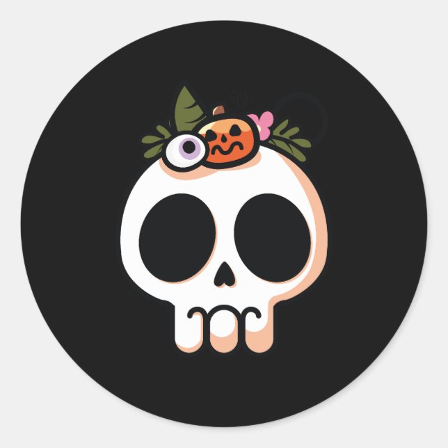 Sticker Rond Halloween Floral Sugar Skull (Devant)