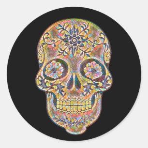 Sticker Rond Halloween Floral Sugar Skull