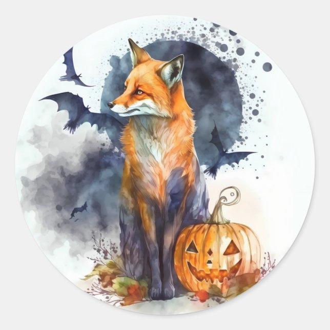 Sticker Rond Halloween Fox aquarelle (Devant)