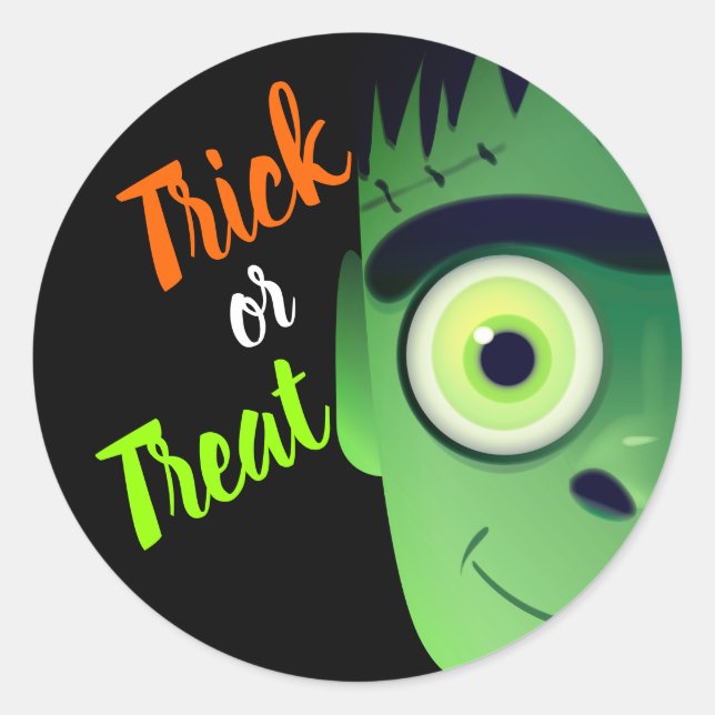 Sticker Rond Halloween Frankenstein Monster Trick Ou Treat (Devant)
