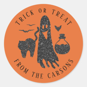 Sticker Rond Halloween Ghost Chat chauves-souris Poison Bouteil