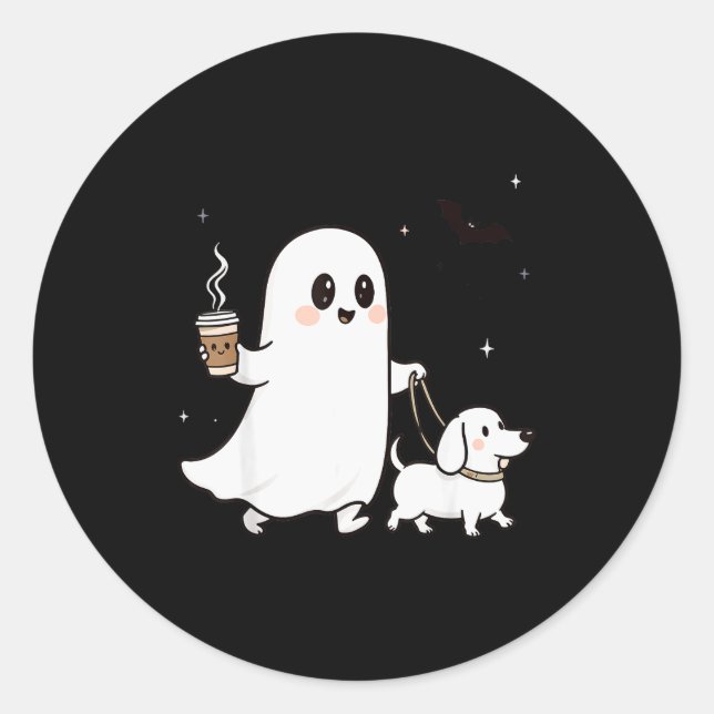 Sticker Rond Halloween Ghost Walking Dog Soky Season Halloween  (Devant)