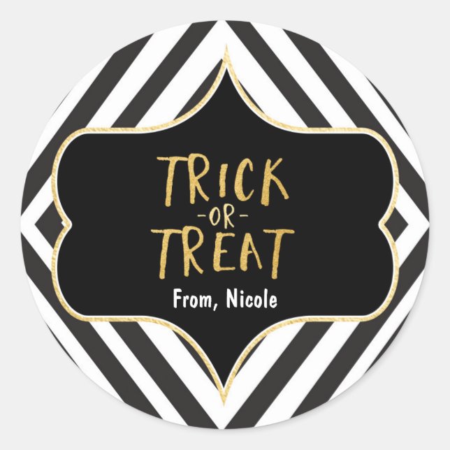 Sticker Rond Halloween Gold TRICK OU TRAITER Modern Chic Sticke (Devant)
