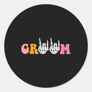 Sticker Rond Halloween Groom Bride Squelette Mariage main Bache