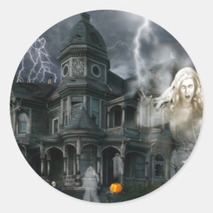 Sticker Rond Halloween Haunween Maison Sortez Tandis Que Vous P