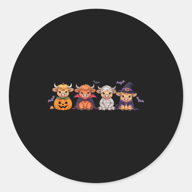 Sticker Rond Halloween Highland Cow  (Devant)