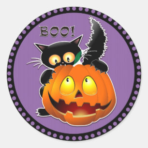 Sticker Rond Halloween huent le citrouille effrayant de chat