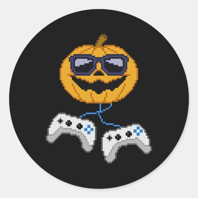 Sticker Rond Halloween Jack-o'-lantern Pixeleleled Jeu Gamer Bo (Devant)