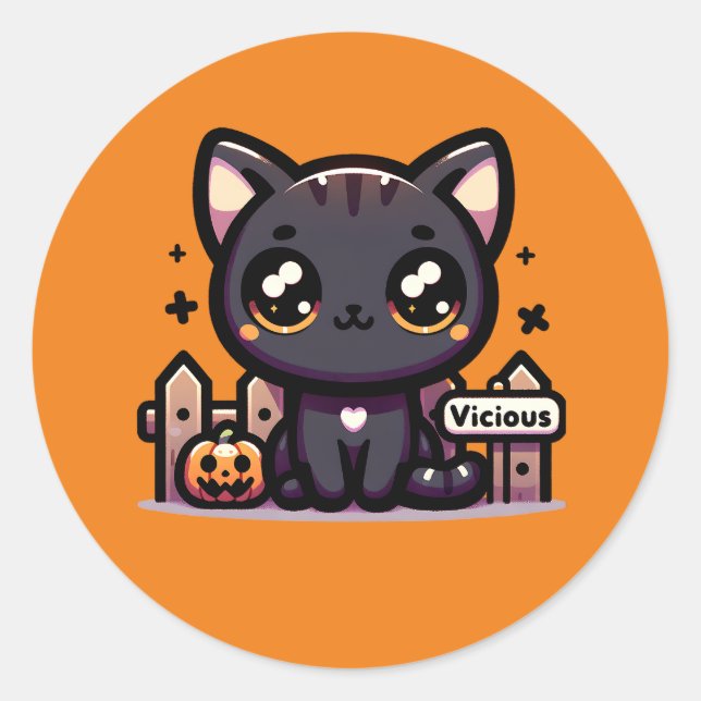 Sticker Rond Halloween Kitten Vicious Cute Chat (Devant)