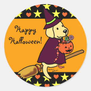 Sticker Rond Halloween Labrador Jaune Dessin 1