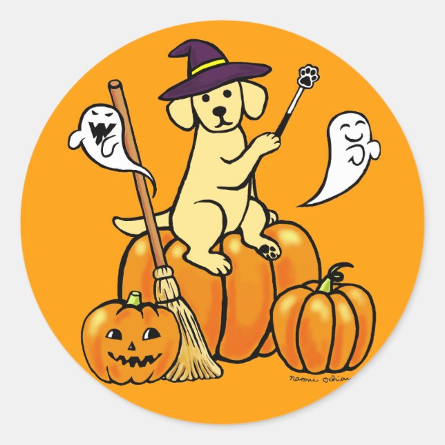 Sticker Rond Halloween Labrador Jaune Dessin 2 (Devant)