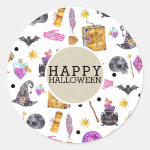 Sticker Rond Halloween magique Aquarelle Whimsical Kraft Party