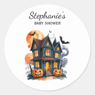 Sticker Rond Halloween Maison hantée Citrouille & baby shower