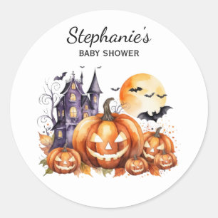 Sticker Rond Halloween Maison hantée Citrouille & baby shower