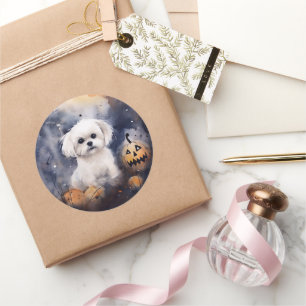 Sticker Rond Halloween Maltais Avec Peur Citrouille