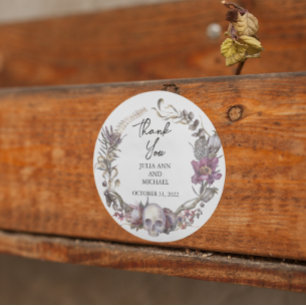 Sticker Rond Halloween Mariage Floral Crâne Merci