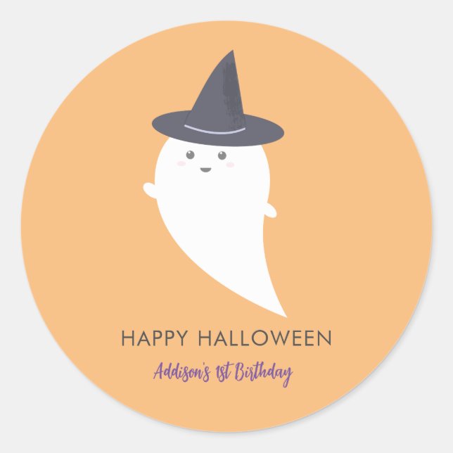 Sticker Rond Halloween mignon sorcier fantôme (Devant)