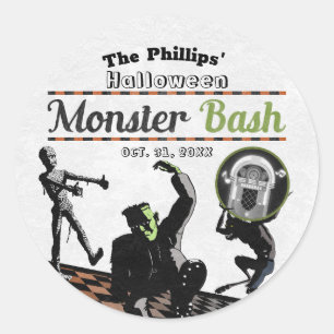 Sticker Rond Halloween Monsters Monster Bash Costume Party