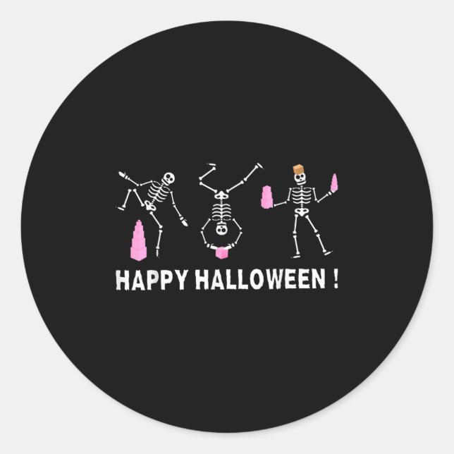 Sticker Rond Halloween Montessori Teacher Skeleton Dancing Educ (Devant)