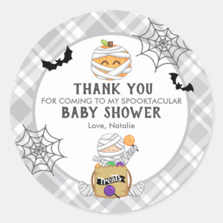 Sticker Rond Halloween Mummy Baby shower merci