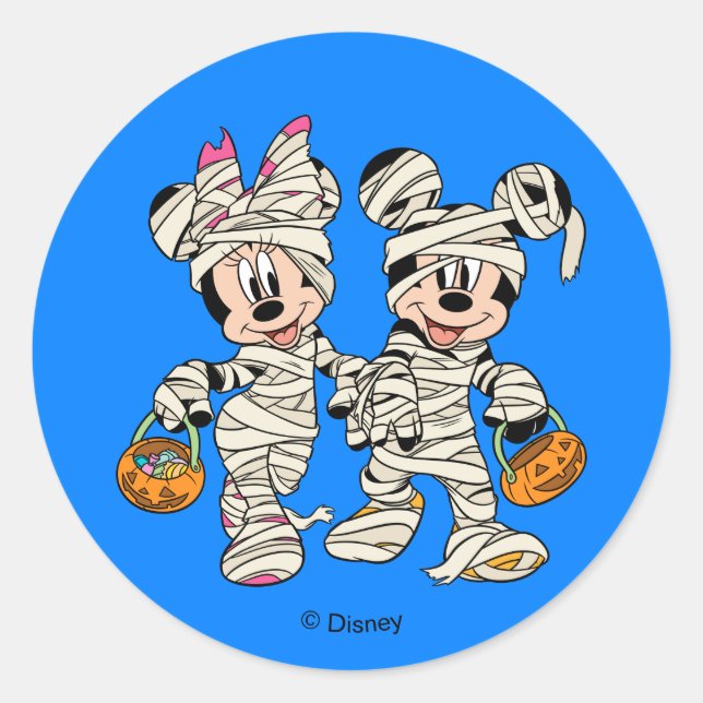Sticker Rond Halloween Mummy Mickey & Minnie (Devant)