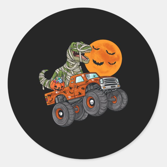 Sticker Rond Halloween Mummy T Rex Monster Truck Boys Enfants A (Devant)