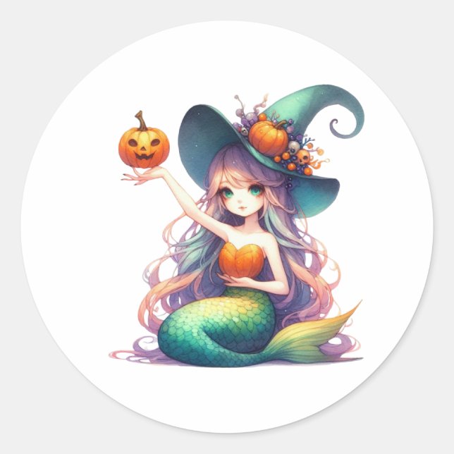 Sticker Rond Halloween Mystical Mermaid Girl (Devant)