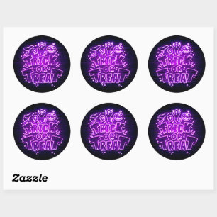 Sticker Rond Halloween Neon Llow Look Purple Trreat Party