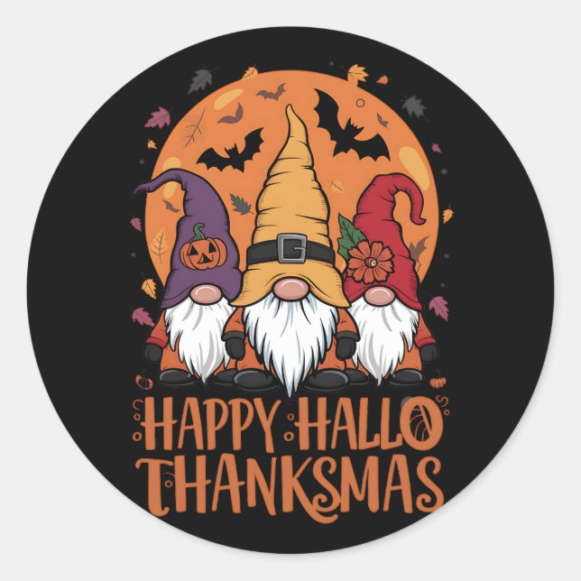 Sticker Rond Halloween Noël Joyeux HalloMerciMas Gnomes (Devant)