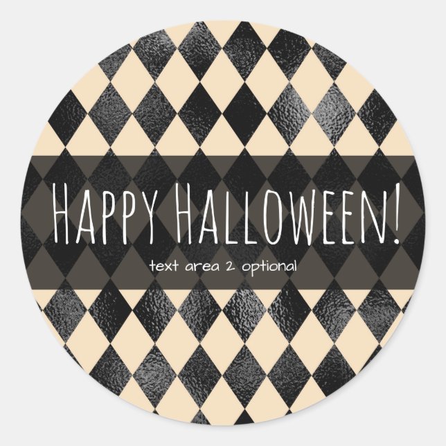 Sticker Rond Halloween noir et crème Diamond Motif Whimsical (Devant)