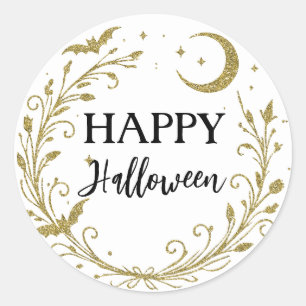 Sticker Rond Halloween Pailleté Or Sorcière Wiccan Fantaisiste