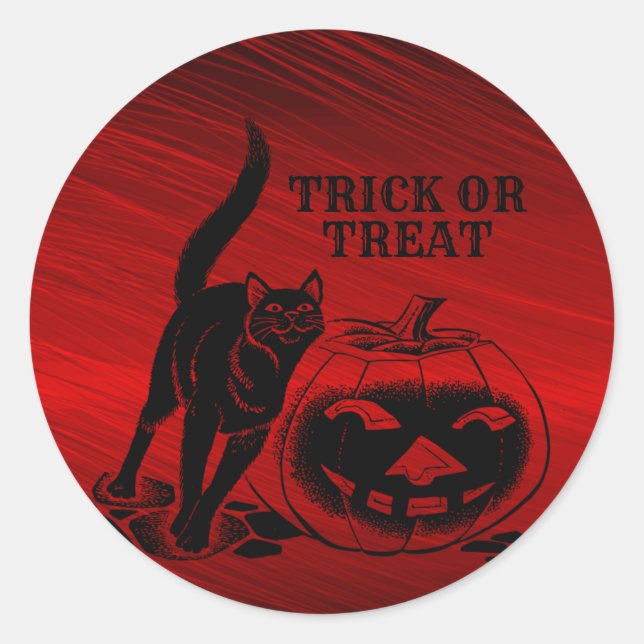 Sticker Rond Halloween Parti mal noir Chat Citrouille rouge peu (Devant)