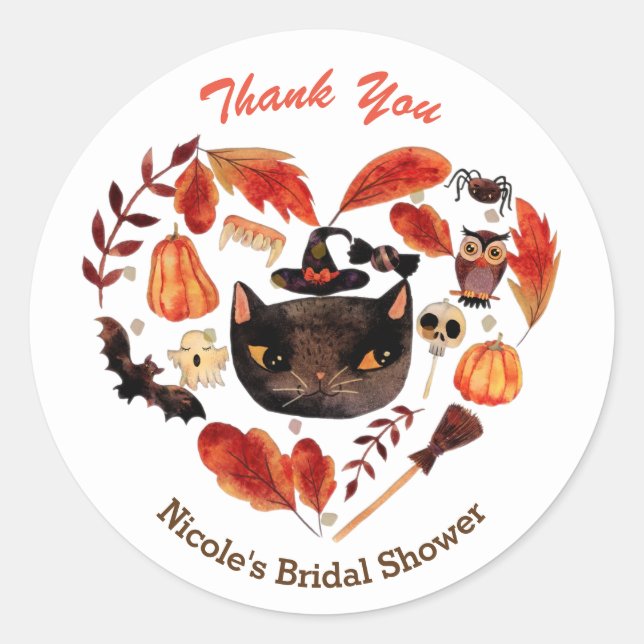 Sticker Rond Halloween Party Chat noir Aquarelle Whimsical (Devant)