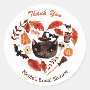 Sticker Rond Halloween Party Chat noir Aquarelle Whimsical