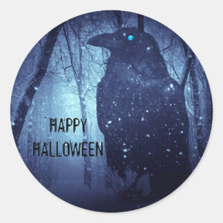 Sticker Rond Halloween Party Corbeau noir Corbeau Forêt bleue