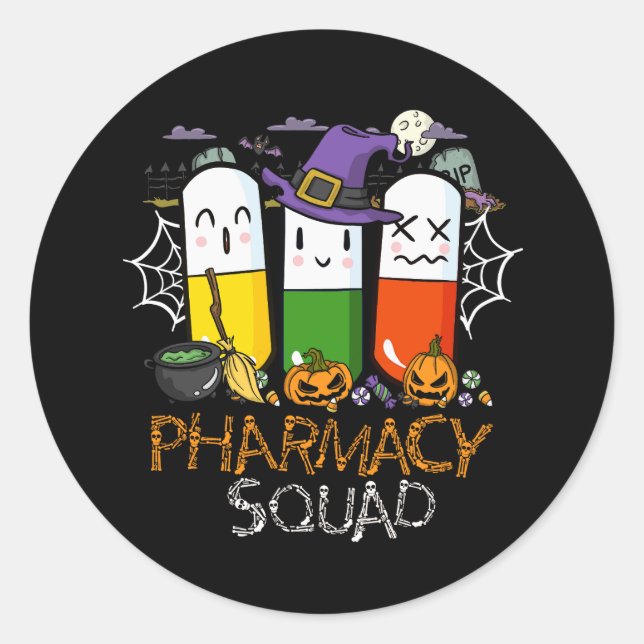 Sticker Rond Halloween Pharmacy Squad PIlls Costume Pharmaciste (Devant)