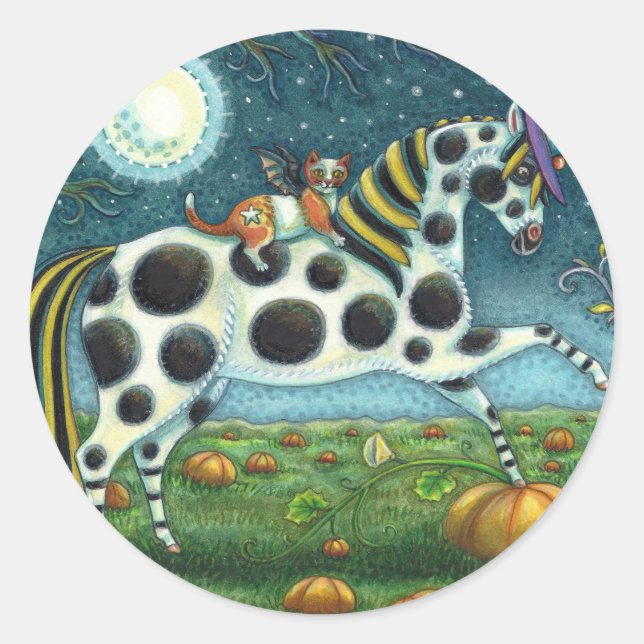 STICKER ROND HALLOWEEN PONY ET CHAT CHAT CHAT CHEVAL (Devant)