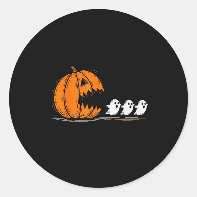 Sticker Rond Halloween Pumpkin Eating Ghosts Funny Soky Costume (Devant)