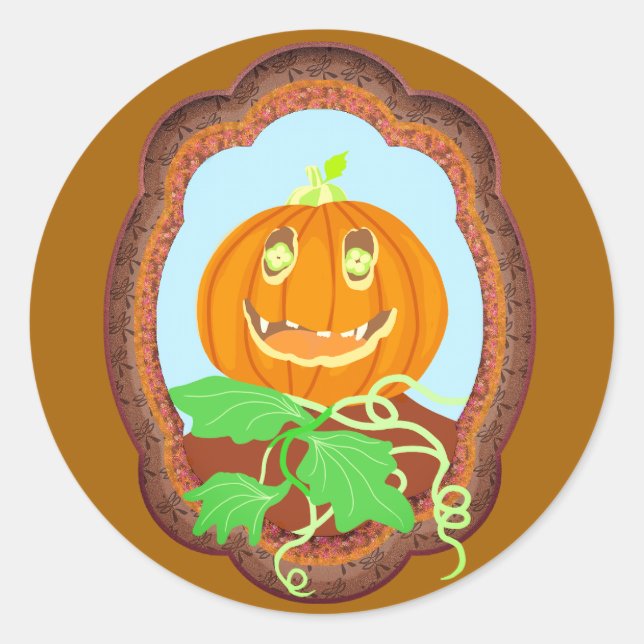 Sticker Rond Halloween pumpkin smiling whimsical and spooky (Devant)