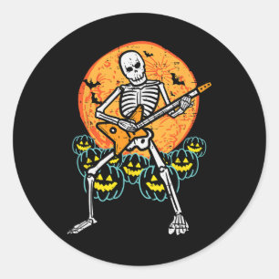 Sticker Rond Halloween Rocker Squelette Guitare Rock Costume Ho