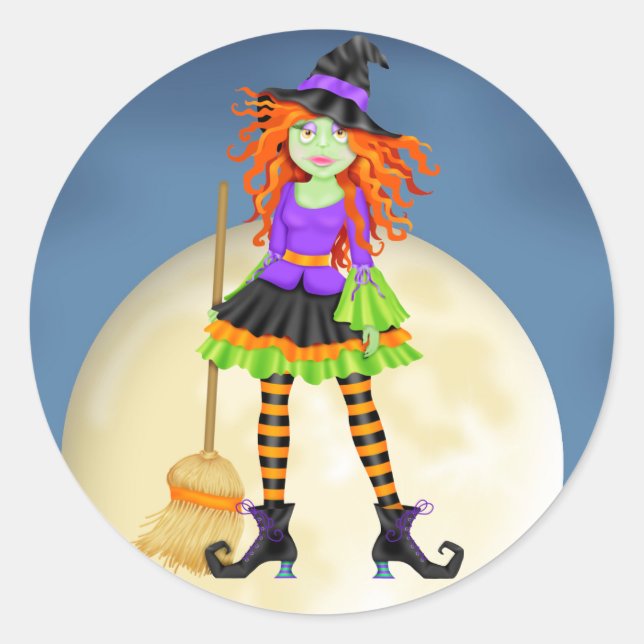 Sticker Rond Halloween Rocking Witch - SRF (Devant)