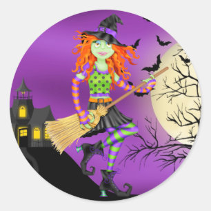 Sticker Rond Halloween Rocking Witch - SRF