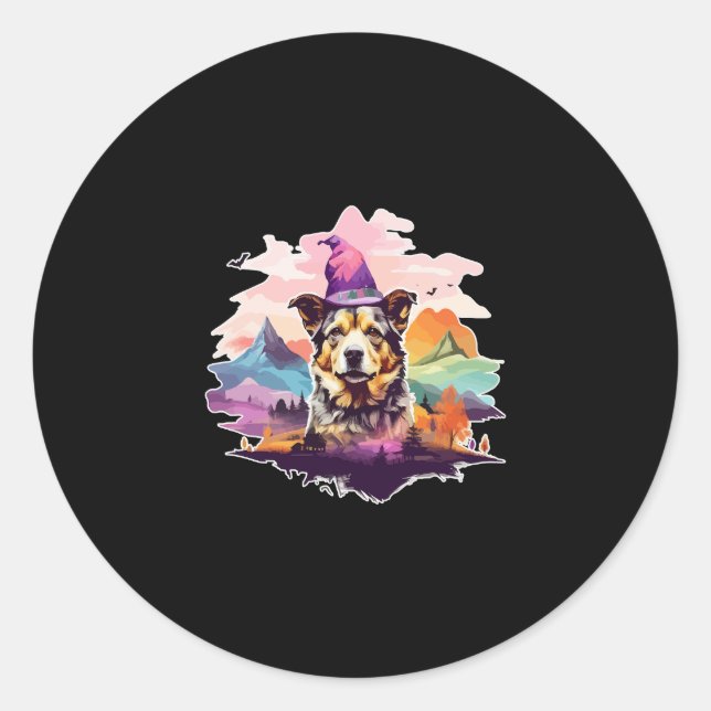 Sticker Rond Halloween rose chien (Devant)